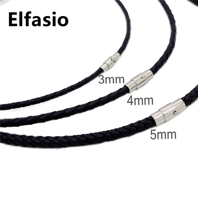 4mm Black Leather Weave Cord & Stainless Steel Clasp Necklace, 18 Inch