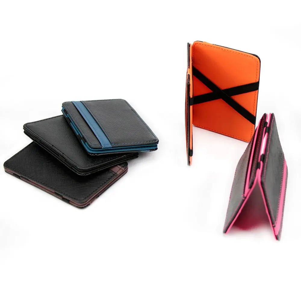 ISKYBOB-clip mágico de cuero Unisex, billetera Para tarjetas y titular de la identificación, funda de dinero con banda elástica, nueva, gran oferta