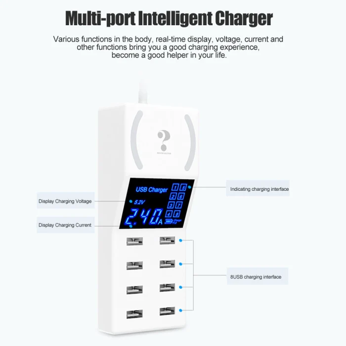 8 usb портов зарядное устройство адаптер питания светодиодный экран Быстрая зарядка 40 Вт для телефона SP99
