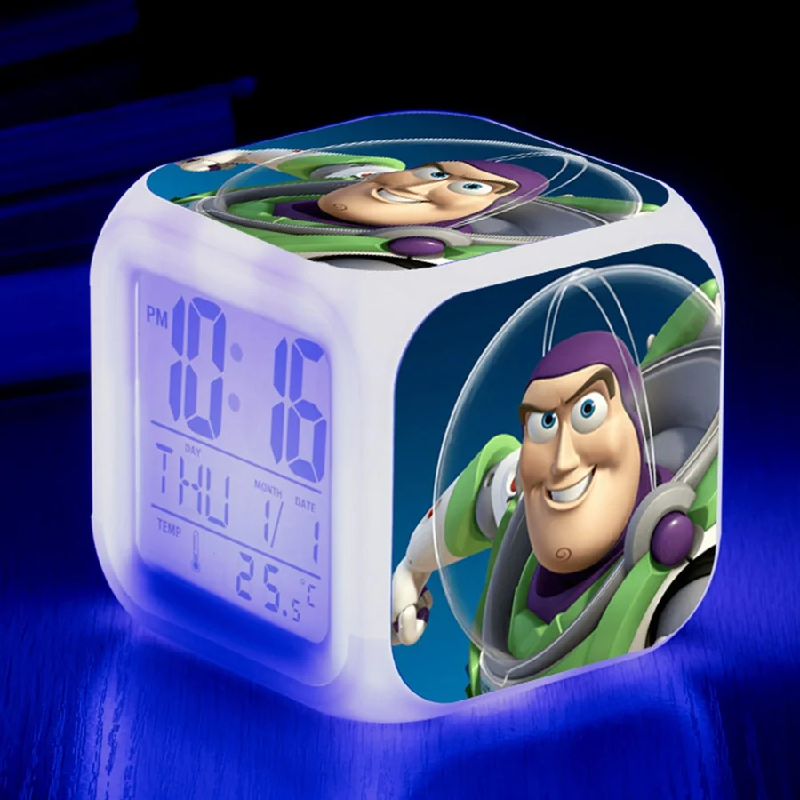 Toy story 4 buzz lightyear Вуди и Джесси будильник, светящийся светодиодный, изменение цвета, цифровые часы для детской комнаты, многофункциональные игрушки - Цвет: 8