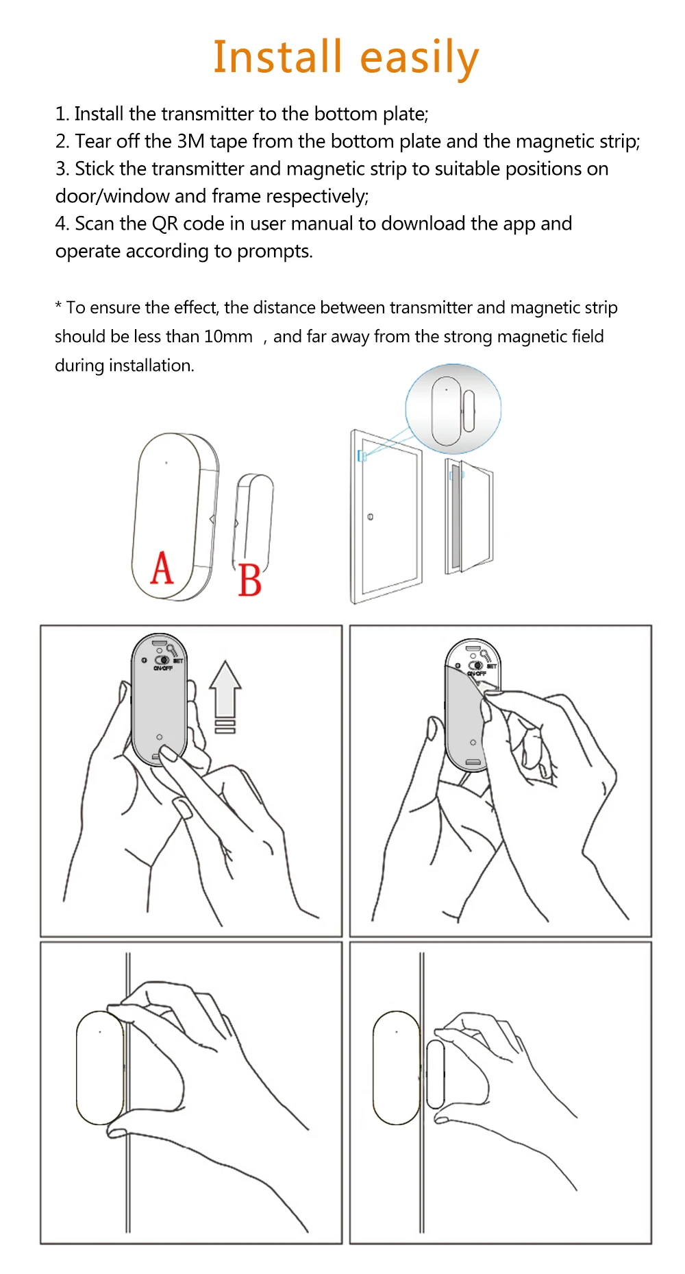 GauTone PB69 TUYA Smart Wifi Door Sensor Home Security Alert Security Alarm Window Detector APP Notification Smart Life