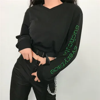 

Women's Crop Hoodies Letter Pullover Long Sleeve Short Tops Casual Sweatshirt Sweatshirt Cropped Top Pullover Sweater