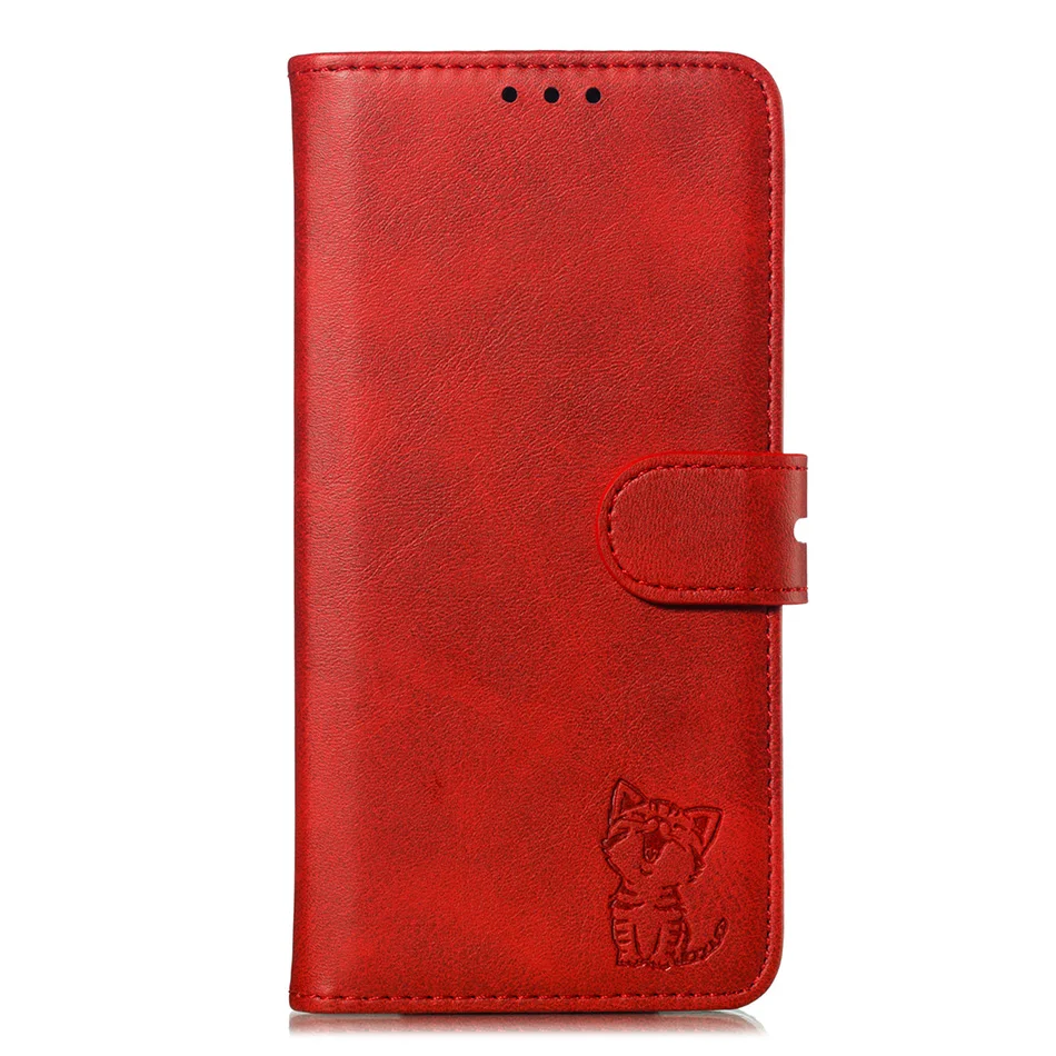 Red Роскошный чехол с рисунком кота Бумажник Флип-кейсы для Coque samsung Galaxy S6 S7 S8 S9 S10 плюс A10 A20 A30 A40 A50 A60 A70 A80 A90 с откидной крышкой - Цвет: Red