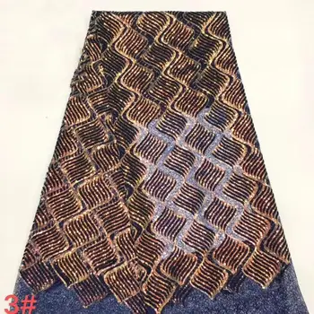 

Blue Gold Sequins Lace Fabric 2019 African Lace Fabric High Quality Nigerian French Tulle Milk Silk Lace Fabric For Wedding