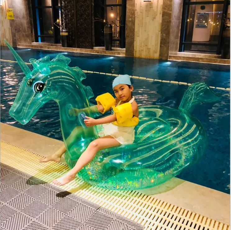 new-children-cartoon-crystal-unicorn-floating-inflatable-raft-transparent-pink-green-horse-overwater-adult-double-mount-aquatic