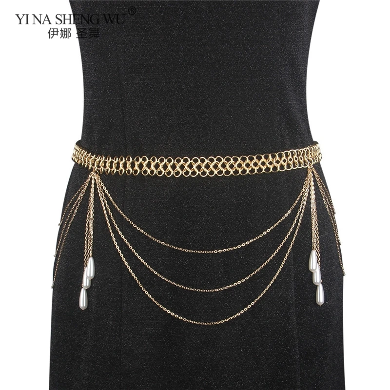

New Belly Dance Exaggeration Alloy Chain Women Personality Multilayer Waist Chian Pearl Tassel Temperament Belt Fashion Jewelry