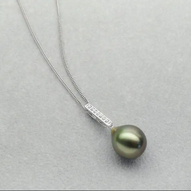 Free Shipping Luminous 11*13.8mm Genuine Tahitian Green Pearl Pendant 925 Sterling Silver#0209