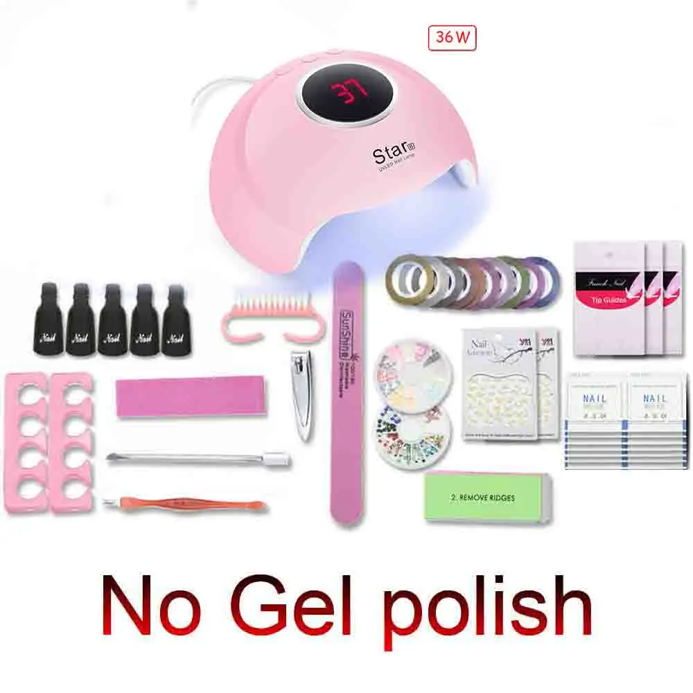 36W-No-gel-polish Набор для ногтей УФ светодиодный светильник Сушилка с 10 шт. Набор для гелевого маникюра Замачивание маникюрных инструментов набор электрических ногтей дрель для ногтей инструменты для дизайна ногтей - Цвет: 36W-No-gel-polish