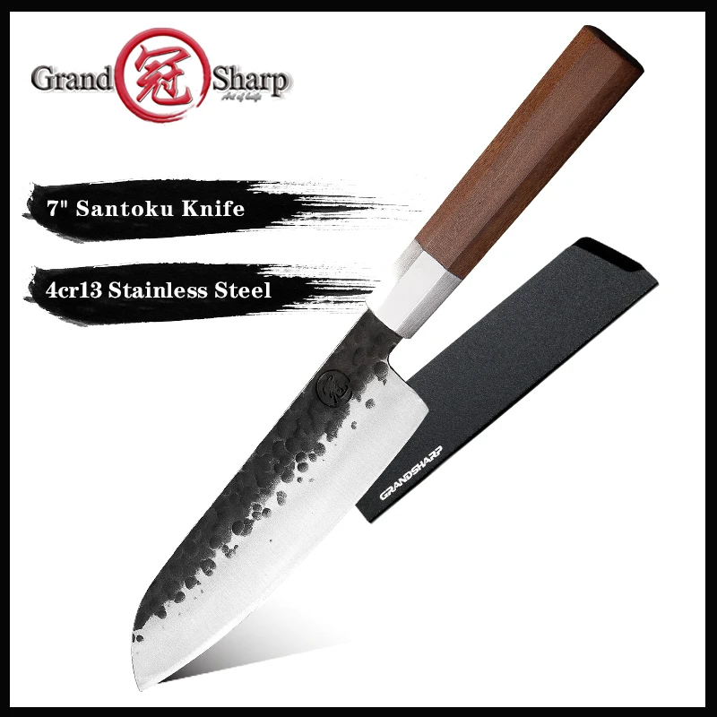 Нож сантоку Grandsharp ручной ковки шеф-повар из высокоуглеродистой стали 7 дюймов