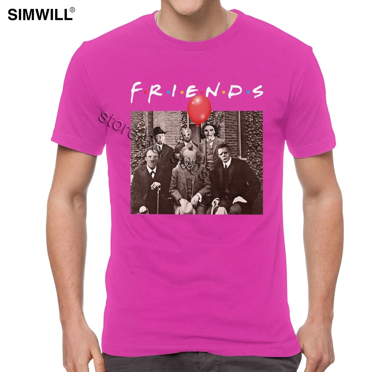 Myers Jason Friends, футболка для мужчин, страшный фильм, страшный Хэллоуин, это пеннивайз, футболка, Стивен Кинг, персонажи ТВ, футболка, хлопковая футболка - Цвет: Фуксия