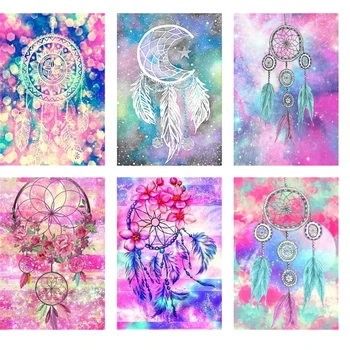 

Feather Dream Catch 5d Diy Diamond Embroidery Full Round Rhinestone Wind Chimes Diamond Painting Cross Stitch Needlework Crafts
