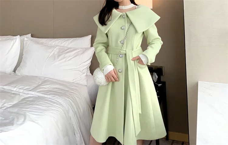 

2019 Autumn New Products Industrial Debutante Peter Pan Collar French Waist Hugging Lace-up Elegant Smooth Hair Single Side Duff