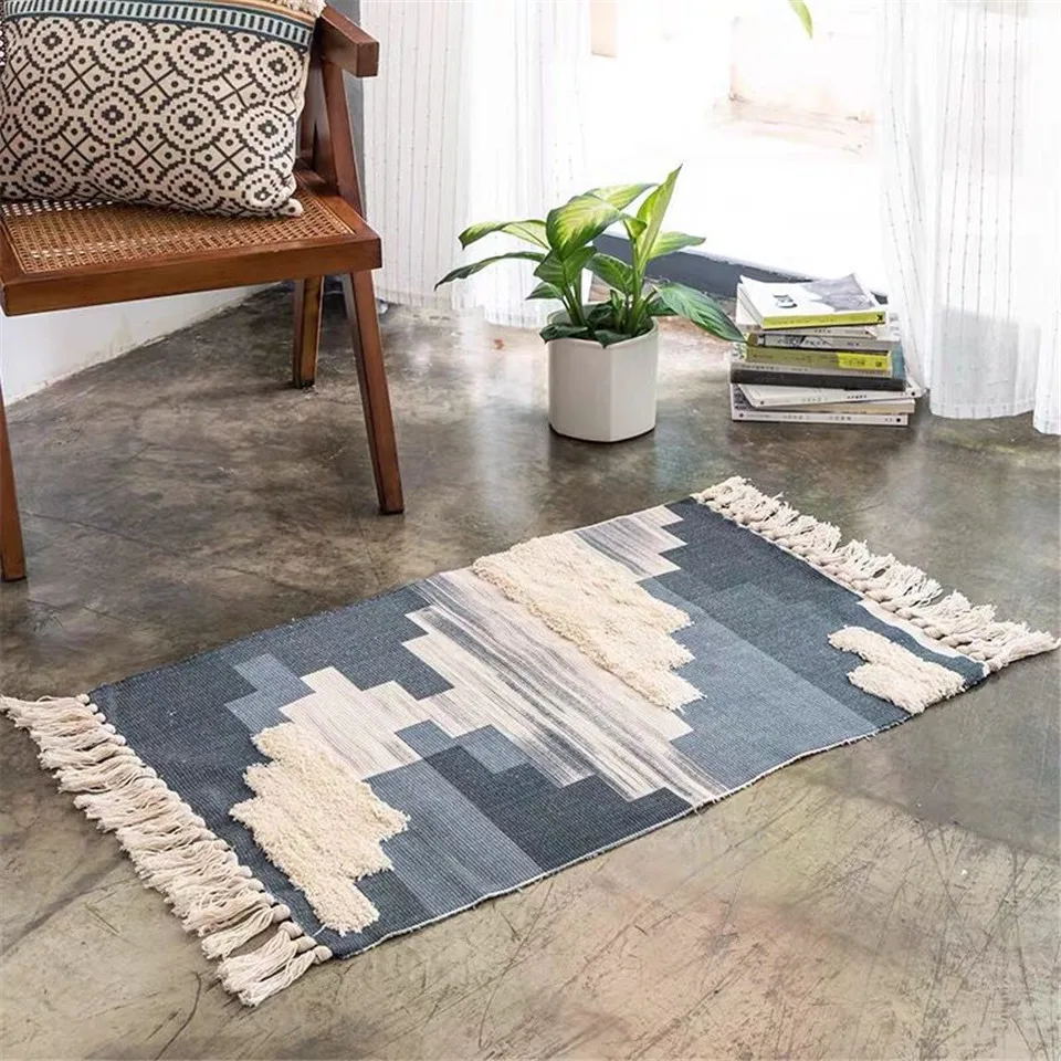 Wishstar Nordic Handmade Tassel Cotton Rug With 3d Tuft Woven Mat