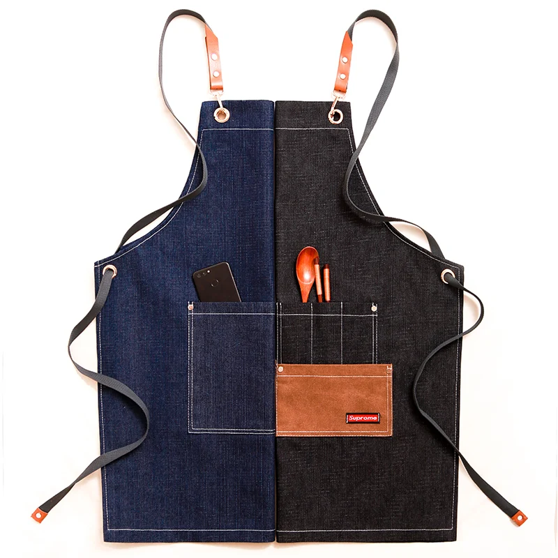 

Korean fashion denim apron custom printing LOGO milk tea coffee cake shop baking nail salon work clothes