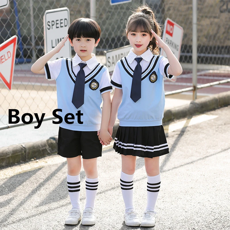 Style2 Boy Set 100-180 см детская школьная форма, корейский Британский комплект хлопковой одежды для мальчиков и девочек, одежда для начальной школы, костюмы для выступлений - Цвет: Style2 Boy Set