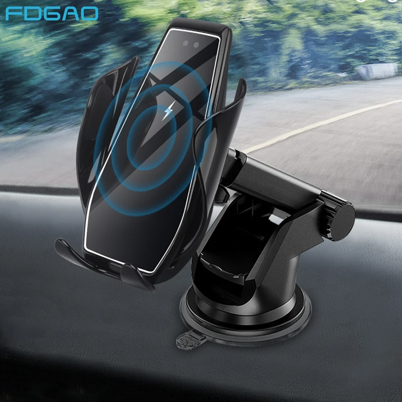 15W Automatic Clamping Qi Car Wireless Charger For iPhone 12 11 X XR Samsung S20 S10 Infrared Induction Fast Charge Phone Holder