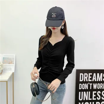 

COIGARSAM 4XL Plus Size Full Sleeve blouse women New Knitting blusas womens tops and blouses Yellow Black Taro Purple 6846