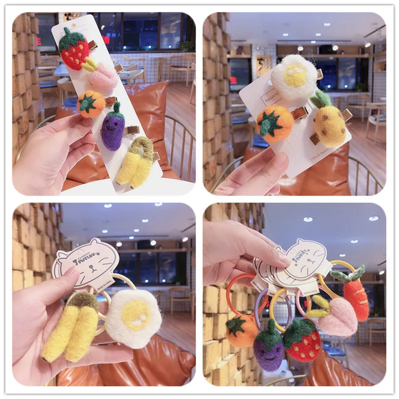 

Autumn Winter New Korean Children's Cute Cartoon Stereo Colorful Felt Fruit Rubber Band Hairpins Girl Princess Hair Accessories