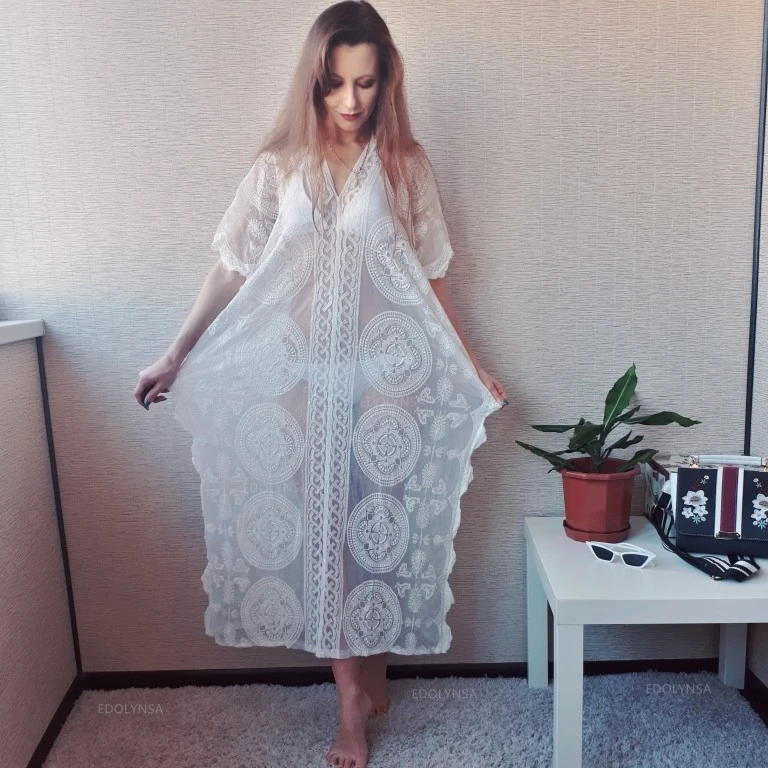 Sexy See Through Deep V-Neck Loose Summer Beach Dress Chiffon Tunic Women Plus Size Beachwear Sarongs Plage Long Dress N880