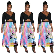 Классическая женская обувь Летняя Макси-юбка с принтом в винтажном стиле, сексуальная юбка с завышенной талией юбки женские модные плиссированные юбки SJ1782