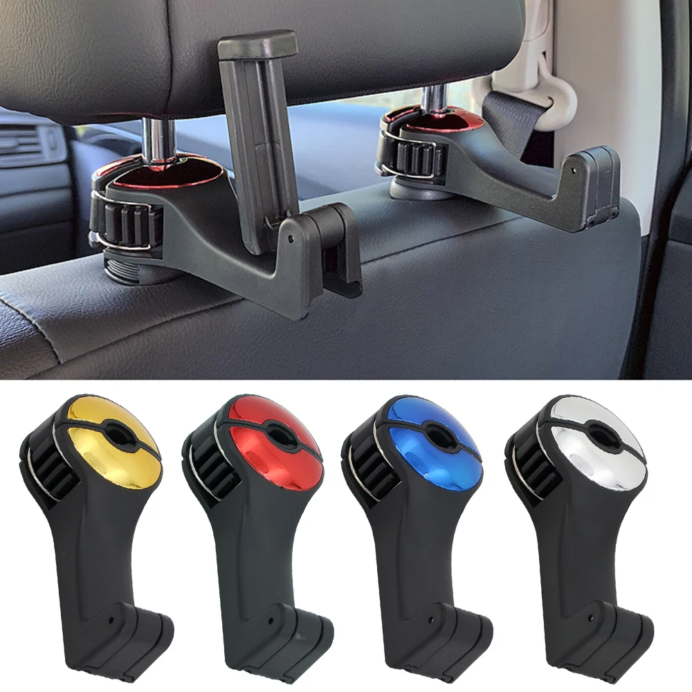 Car Headrest Hook with Phone Holder Car Seat Back Hanger for Handbag Grocery Organizer Auto Fastener Clips Interior Accessories