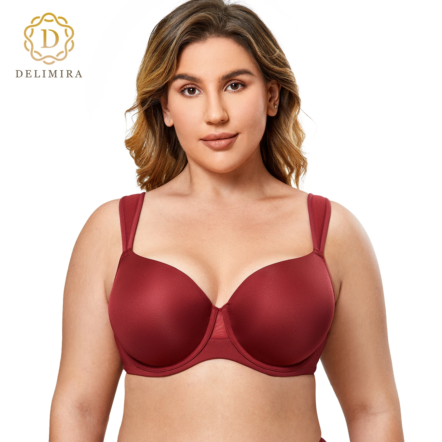 DELIMIRA Women's Front Closure Seamless Bra Racerback Underwire Unlined Plus Size Wide Strap bras