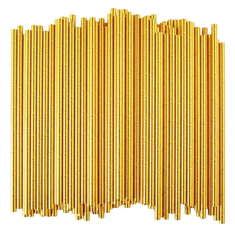 Gold Foil Paper Straws Biodegradable Disposable Party Drinking Straws Pack Of 100 Holiday Celebrations Disposable Straws