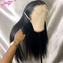 Lanqi Pre Plucked 13x4x1 T Part Lace Frontal Wig Long 30 Inch Brazilian Bone Straight Lace Front Human Hair Wigs For Women