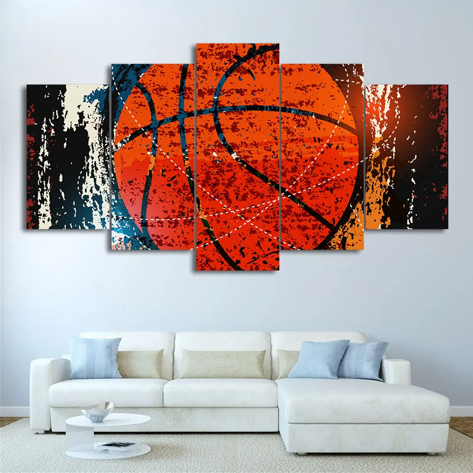 

No Framed Canvas 5Pcs Red Basketball Gym Wall Decorative Posters Picture Paintings Home Decor Accessories Living Room Decoration