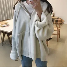 Neploe/женский осенне-зимний вязаный кардиган на молнии, свитер с капюшоном, повседневное негабаритное плотное пальто Sueter Mujer Pull Femme 54312