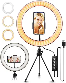 

10.2 inches (approximately 25.9 cm) selfie ring light with tripod, elegant ring light with mobile phone holder, 3 lighting modes