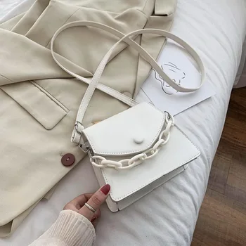 

Solid Color Thick Chain Small PU Leather Crossbody Bags For Women 2020 Summer Shoulder Cross Body Bag Ladies Handbags
