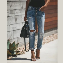 

2020 New Spring Fashion Hole Ripped Jeans Women Cotton Denim Slim Elasticity Skinny Pants High Waist Casual Vintage Jeans Femme