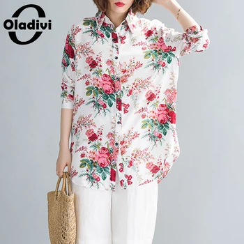 

Oladivi Plus Size Women Tops Fashion Flower Printed Shirts Ladies Spring 2020 New Casual Loose Tees Girl Blouses Tunic Blusa 4XL