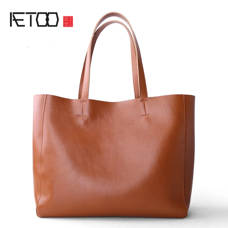 

BJYL New shoulder bag large package Europe and the United States simple leather shopping bag Tote commuter bag handbags