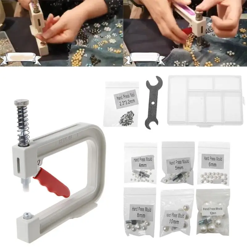 

1 Set Manual Beading Machine Clothes Cap Pearl Bead Rivet Craft For DIY Repair Lace Knit Hat Hair Tools D08F