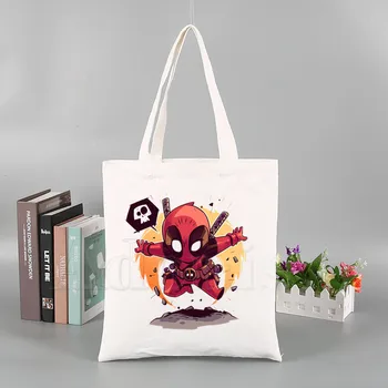 

Deadpool Marvel Unisex Handbags Custom Canvas Tote Bag Print Daily Use Reusable Travel Casual Shopping Bag