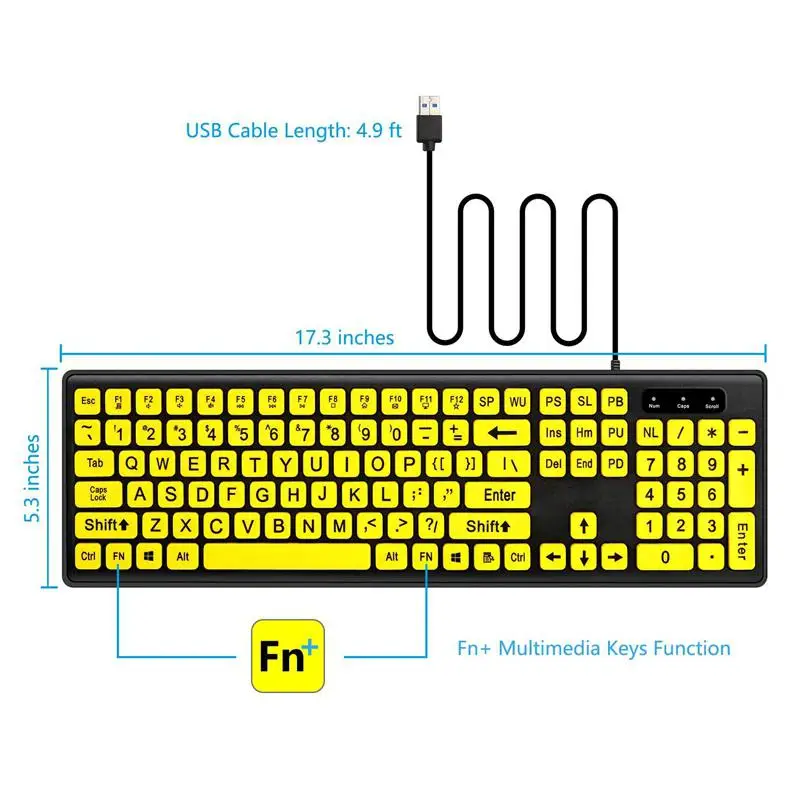MeterMall 104-Keys компьютерная клавиатура Эргономичный дизайн Проводная клавиатура USB интерфейс Plug And Play четкие клавиши для пожилых людей