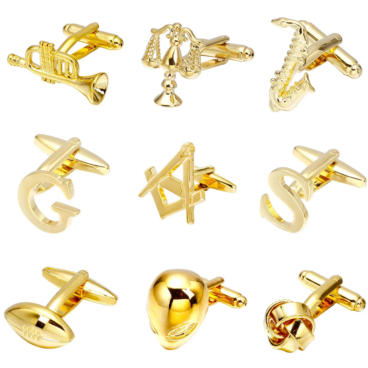 

Vintage French Shirt Novelty Gold Cufflinks for Mens Twist/Letters/Dice/Masonic Cuff Links Button Jewelry Husband Accessories