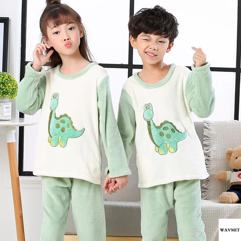 

2019 Christmas Pajamas Set Winter Thick Warm Flannel Kids Pajamas Set Long Sleeve Boy Sleepwear Cute Girl Gift Unisex Kids Set
