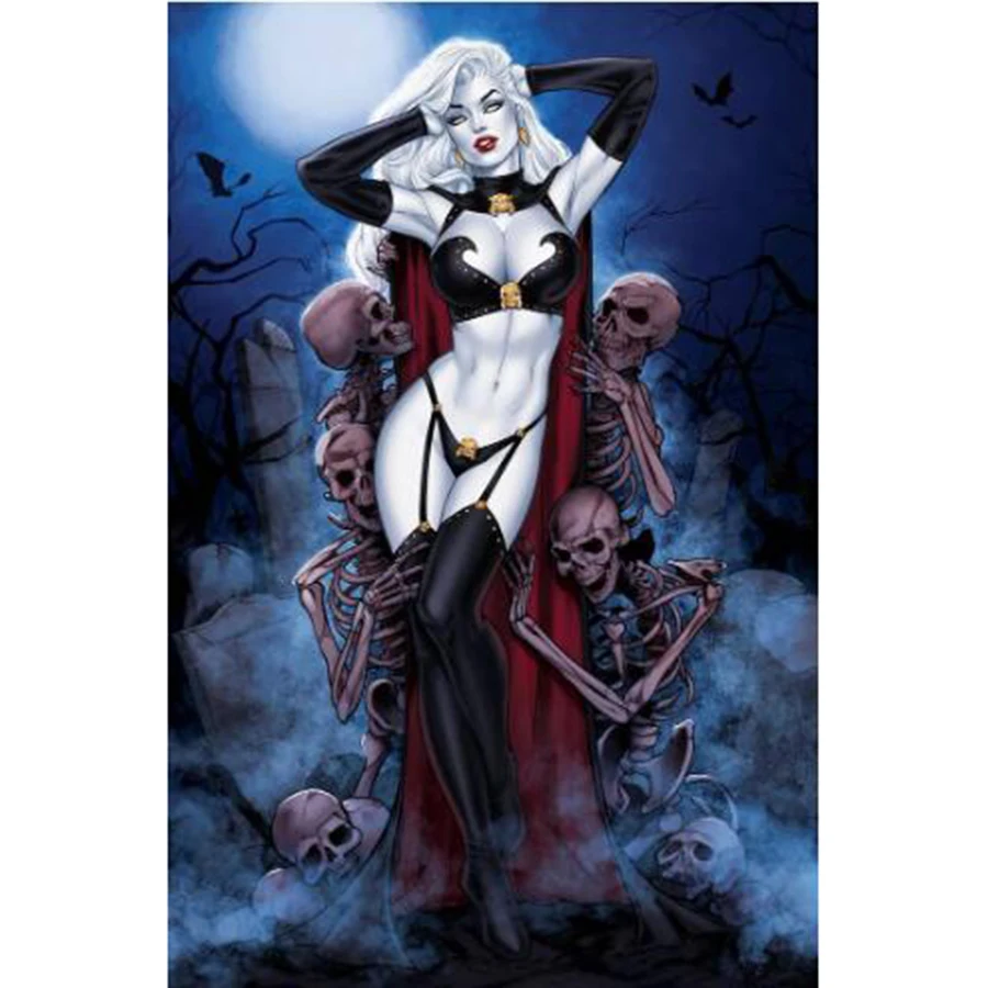 Алмазная 3D картина со стразами DLY 5D Lady Witch Sexy Death Skull Night Moon | Дом и сад