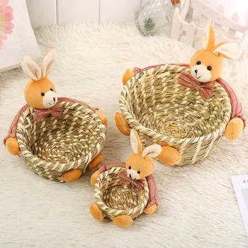 

Bear Storage Basket Snack Key Cosmetics Storage Box Garden Rabbit Sundries Box Rattan Fabric Storage Box Cute Girl Love Series