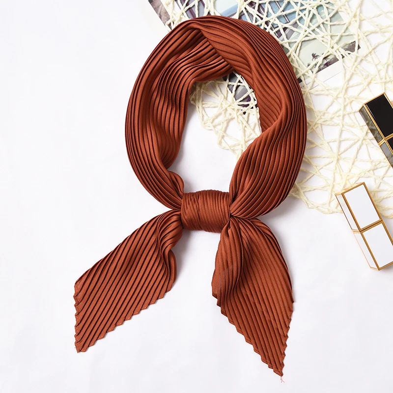 Простой женский квадратный шелковый шарф узкая лента на шею маленькая плиссированная повязка на голову атласный фуляр шарфы