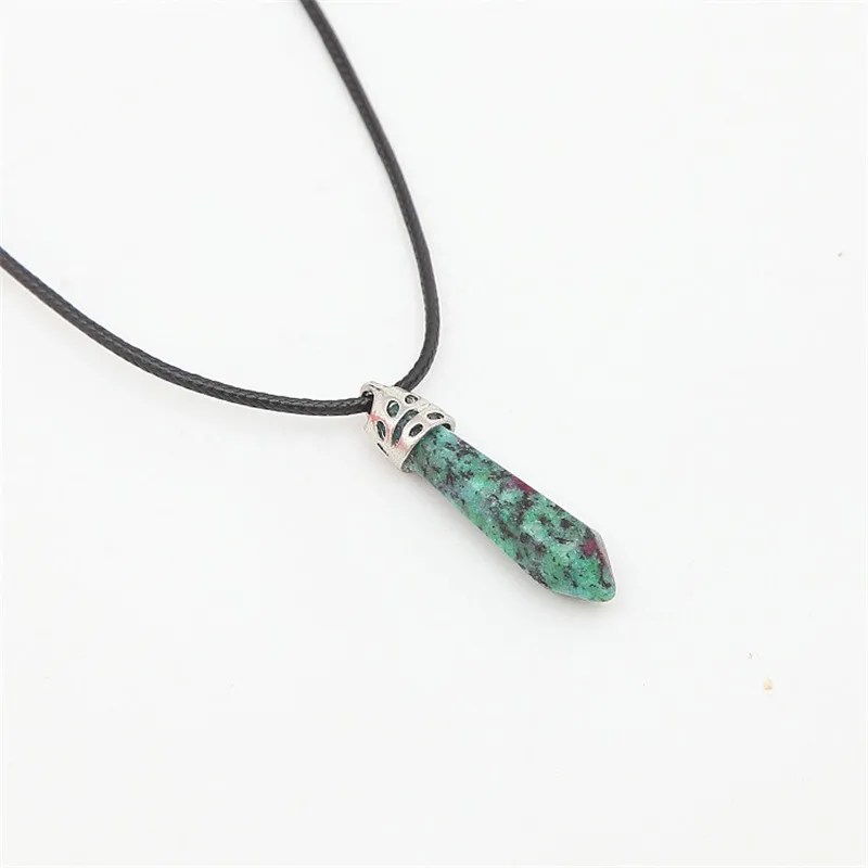 Natural Quartz Pendant Stone Hexagonal Pillar Pendants Necklace Chakra Healing Crystal Point Gem Necklaces For Women Jewelry - Окраска металла: FLOWER GREEN