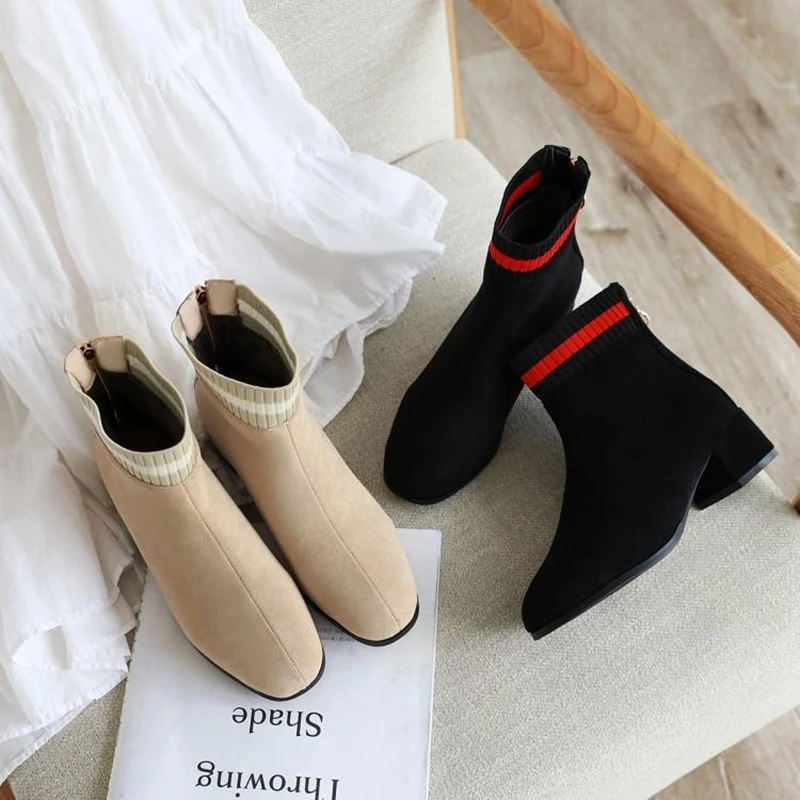 Женские зимние Ботинки martin эластичные носки в полоску стиле пэчворк botas короткие
