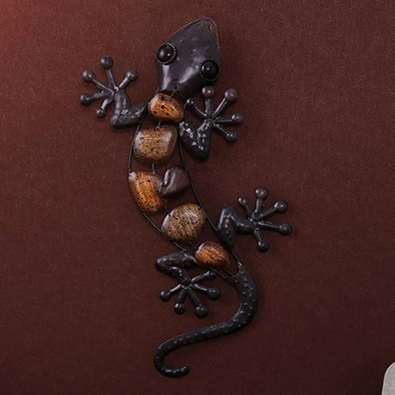 2Pcs Home Decor Metal Gecko Wall for Garden Decoration Outdoor Statues Accessories Sculptures and Animals Jardin