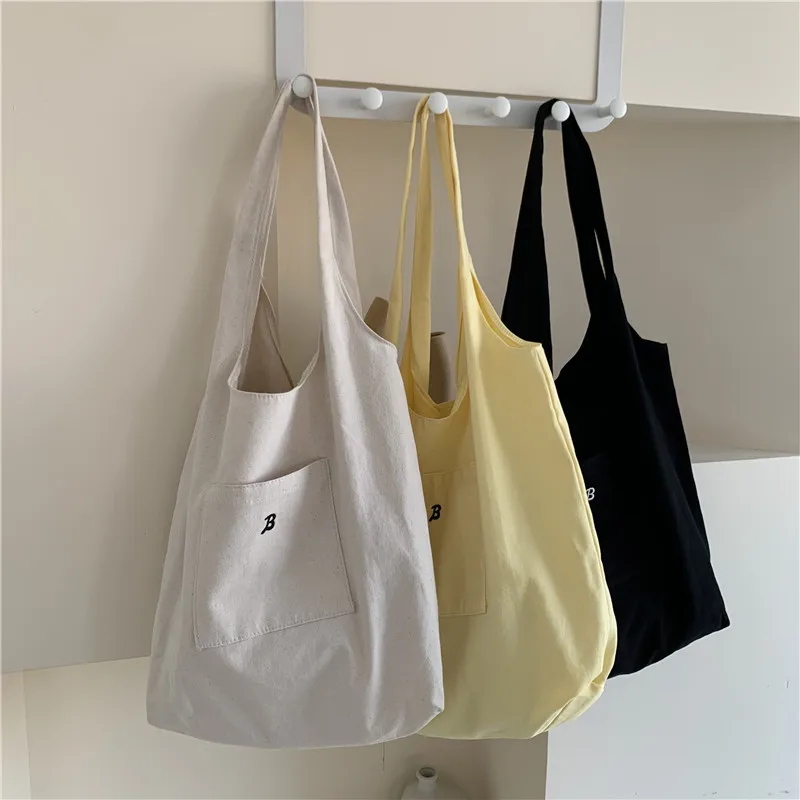 

Canvas One-shoulder Bucket Bag Korean Letter Printing Simple Casual Shopping Tote Bag Women