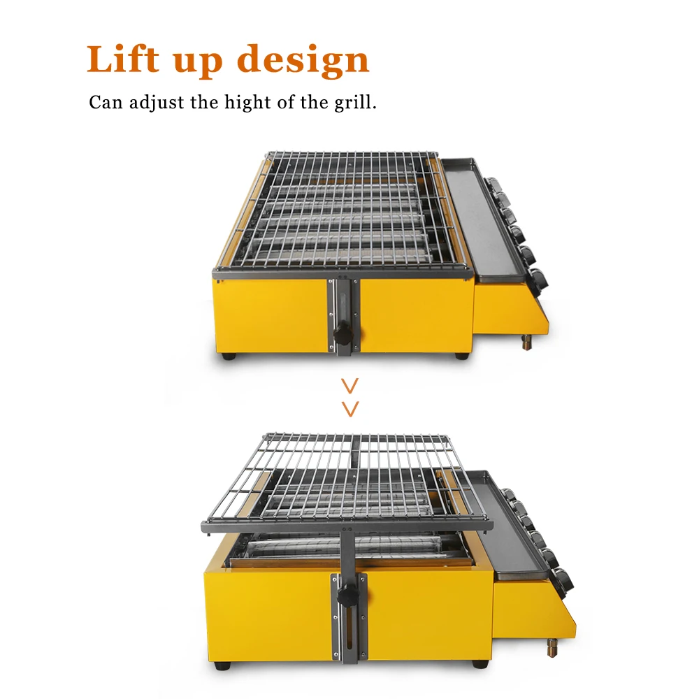 GZZT Big BBQ Grill 6 Burners Yellow Glass Shield Heat Fast Easy to Clean Infrared Burner Grills For Outdoor Picnic 810*580*170mm