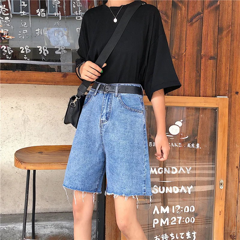Streetwear High Waist Wide Leg Denim Shorts Lady Women Roll Up Hem Harajuku Jean Shorts Women Summer Women Loose Short Shorts
