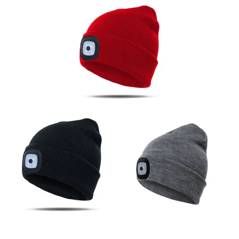 Night Fishing LED Beanie Hat Collapsible with Light USB Rechargeable Light Up